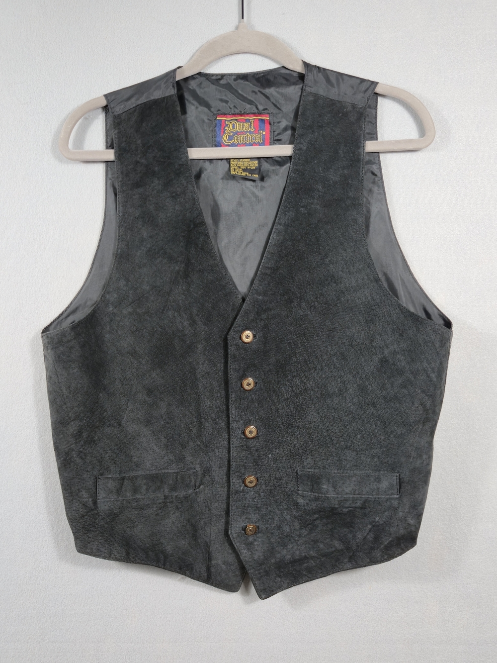 Vintage Dual Control Men's Black Suede Leather & Nylon Vest - Size Small